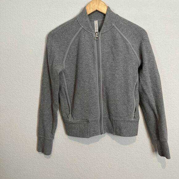 Lululemon On Heathered Core Light Grey Repeat Bomber Jacket Women's Size 4 - Picture 2 of 5